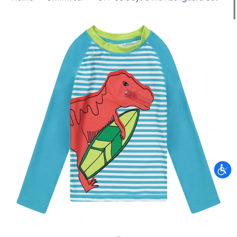 NWT Andy & Evan UPF 50 Dino Rashguard, Size 5